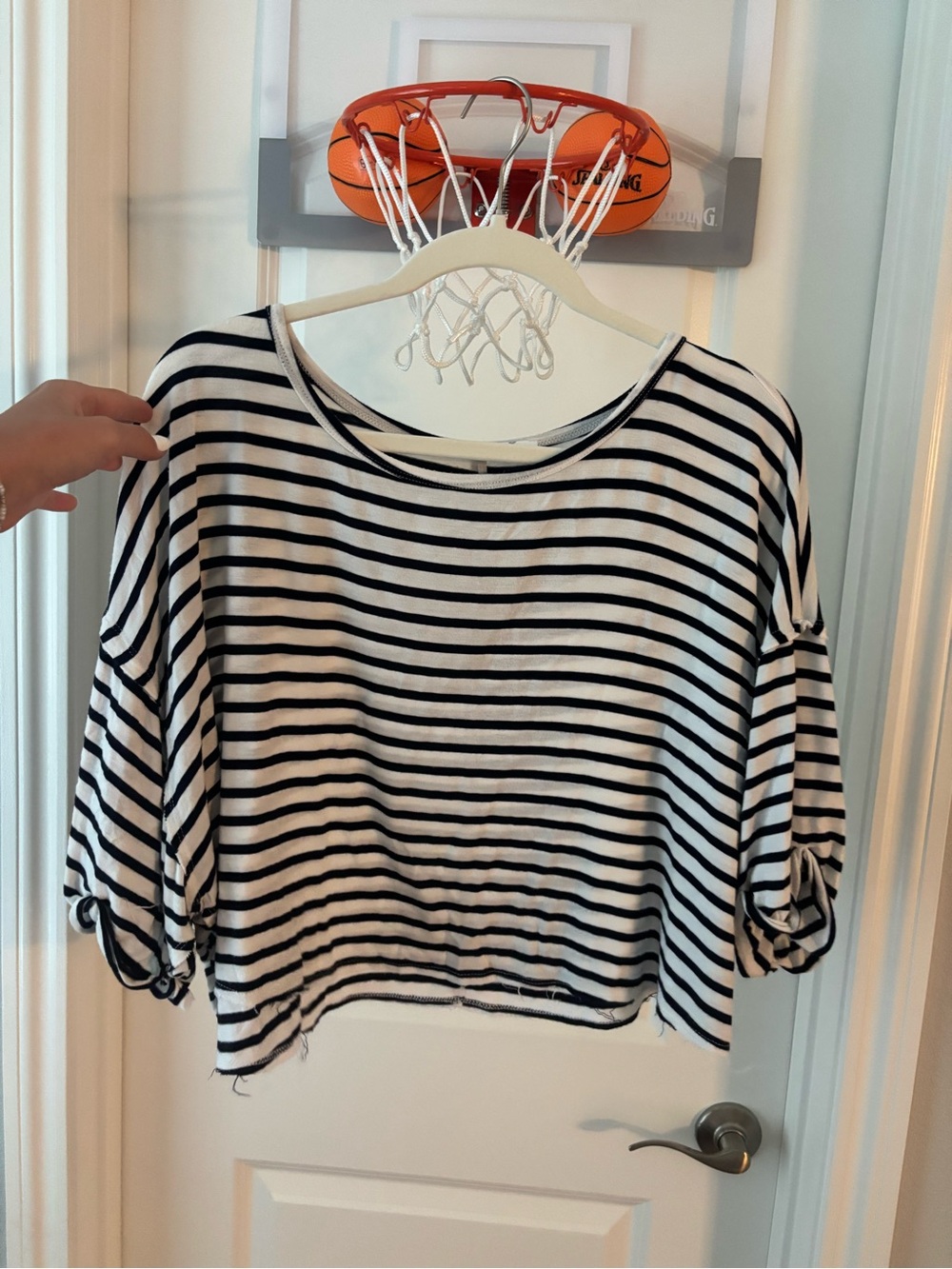 Altar'd State Black & White Striped Cropped Boatneck Top